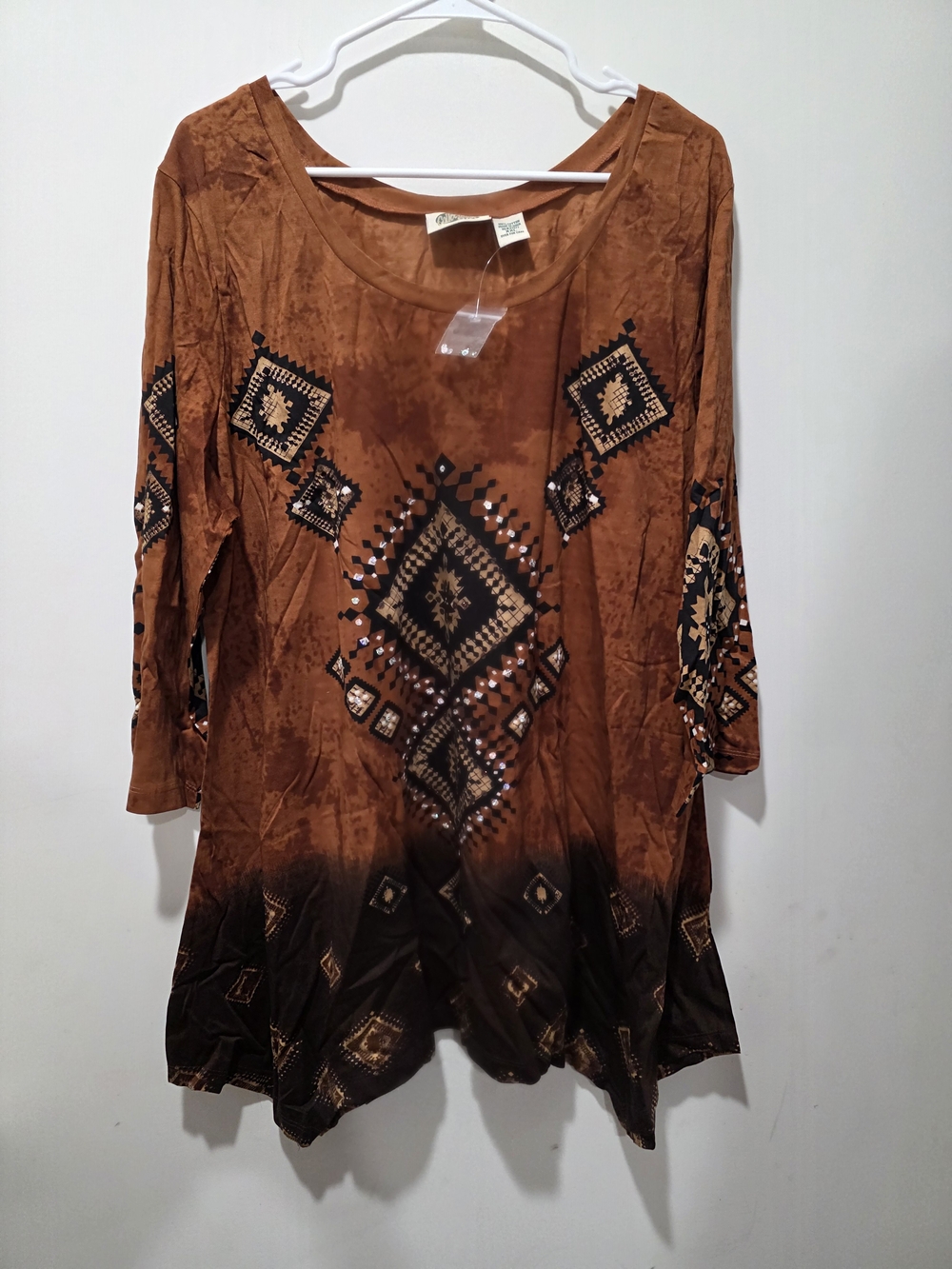 Women's Rust Brown Geometric Tunic Top
